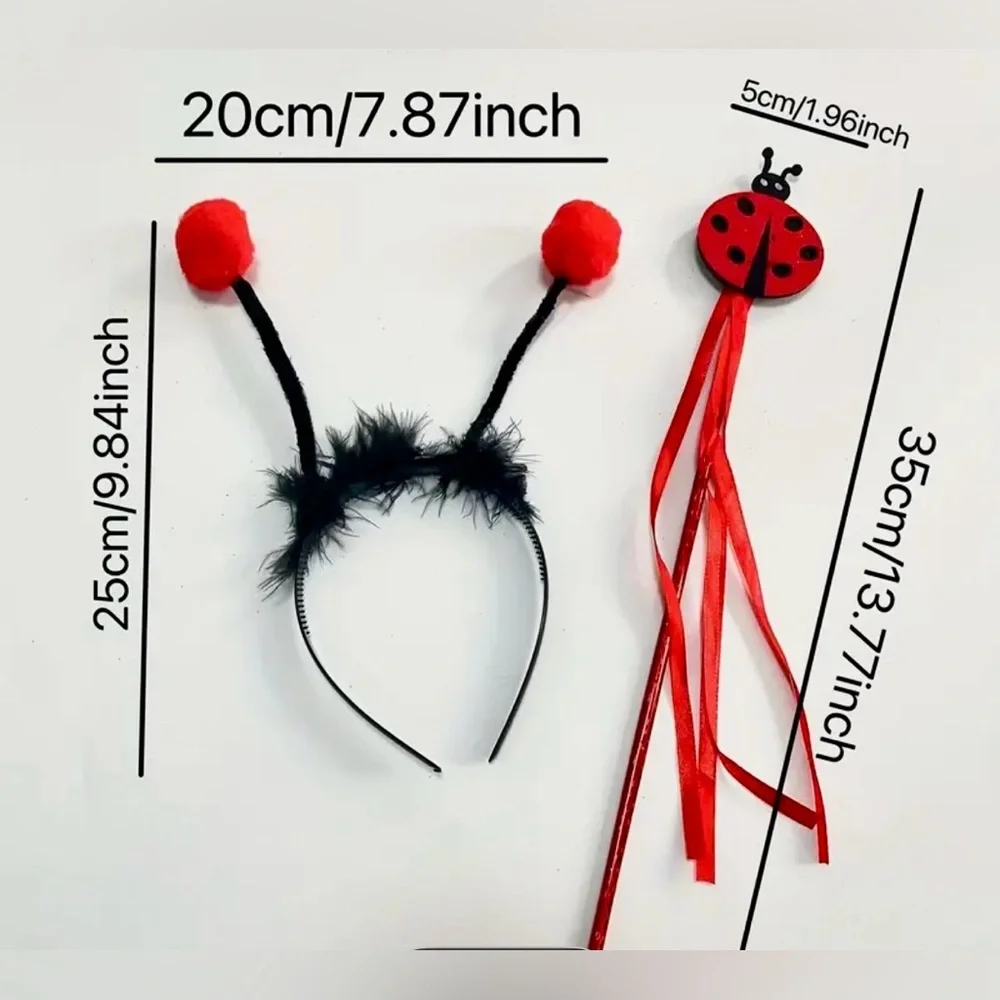 LADYBUG | Costume Set with Wings Headband and Wand | Kids or Adult Size OS